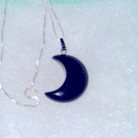 Boho hippie Natural Black Onyx moon Sterling Silver 16” Nec… - Picture 3 of 6